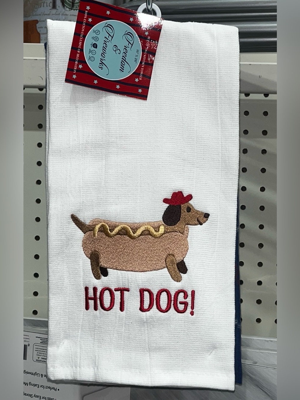 Hot Dog! Embroidered White Kitchen Hand Towel Set